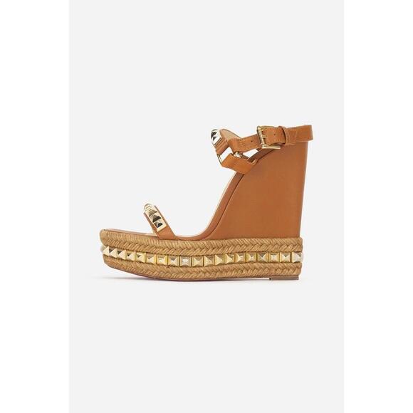 Christian Louboutin Tan Studded Wedge Leather - Picture 1 of 6
